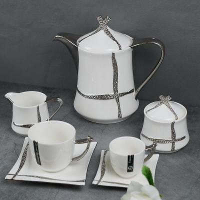 China Safe White 27 Pcs Dishwasher Set Durable Tea Set New Arrival Ceramic Coffee Mug Sets With White Teapot Tea Sets for sale