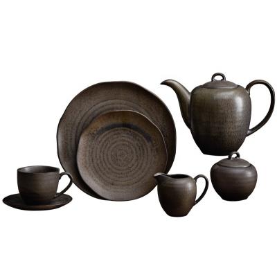 China Wholesale Cheap Tableware Gray Dinnerware Double Reactive Glaze Viable Hot Selling Coffee and Tea Sets Western Style for sale