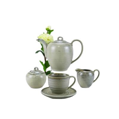 China Viable Customize Reactive Bone China Green Luster 15pcs Tea Set Dinner Set Vintage Porcelain Tea Gift Set for sale