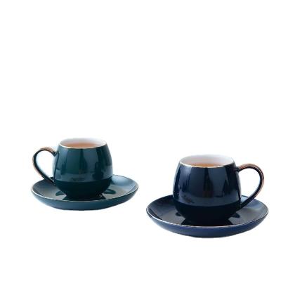 China Real Viable Gold Design Electric Plating Ceramic Espresso Tea Saucer Coffee Cup Set for sale