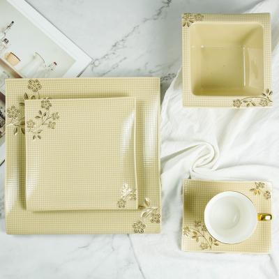 China Sustainable High Quality Luxury Tea Gift Set Porcelain Dinnerware Sets Gold Rim 20 Pcs Ceramic Dinnerware Sets for sale