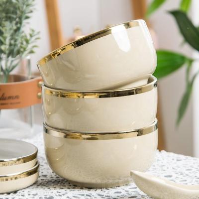 China Viable Hot Sale Bulk Luxury Ceramic Rice Bowl Various Color China Tableware Ware Small Soup With Gold Rim for sale