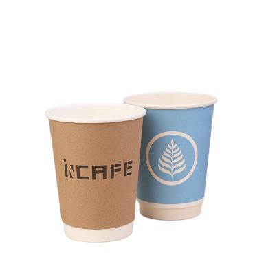 China Disposable Eco Friendly Stocked Biodegradable Custom Printed Pe Coated Double Lids Hot Paper Coffee Cups Paper Cups 12 Ounce for sale