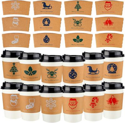 China Recyclable Christmas Wrapping Paper Coffee Cup Hot Chocolate Wrapping Paper Cup Sleeves 12 Designs, Fits 12-16 Ounce Cups For Ho for sale