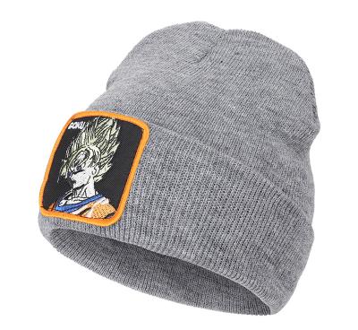 China Winter Cartoon Anime Logo Series Sun Wukong GOKU COMMON Embroidery Patch Knitted Beanie Hat for sale