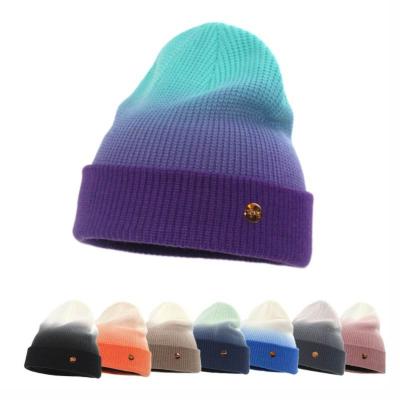 China 2021 COMMON new style autumn and winter gradient knit colorful warm beanie cap winter hats for sale