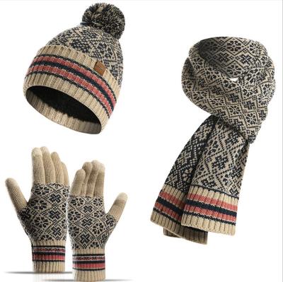 China New Three-Piece-Knitted Warm Long Winter Scarf Wool Hat Scarf Gloves Suits for sale