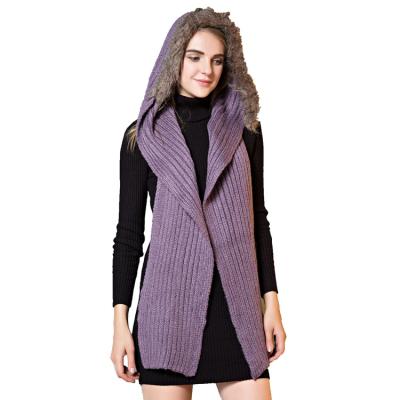 China Autumn/Winter Women's Thick Hooded Mohair Scarf Long Purple Fleece Lined Hat Sets for sale