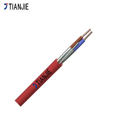 China TIANJIE Bare Copper - J-Y(St)H 1*2*0.8mm Solid Copper Shielded 2C/1Pair Fire Alarm Wire LSZH RED Jacket Fire Resistant Cable for sale