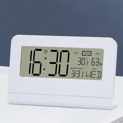 China Antique Style Desktop and Table LCD Display Synchronize Temperature Humidity Multifunction Digital Weather Station Smart Alarm Clock for sale