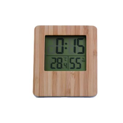 China Hot Selling Antique Style Amazon Digital Display Time Alarm Temperature LCD Table Bamboo Clock for sale