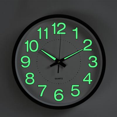 China 2021 Customized 12 By 30cm Inch LUMINOVA Fluorescence Night Light Wooden Luminous Luminous Wall Clock for sale