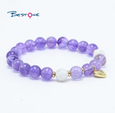 China FASHIONABLE Natural Amethyst Beaded Fender Bracelets With Customized Charm for sale