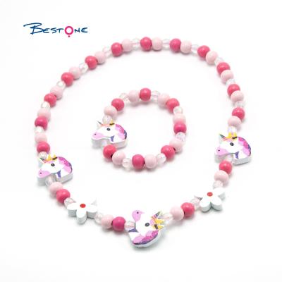 China Best One Cute Girls Jewelry Set Wood Beads Bracelet Necklace Beaded DIY Jewelry for sale