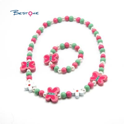 China Cute Wooden Beads Bracelet Necklace Girls Jewelry Chriusmas Jewelry Set With Gift Bag Packing for sale