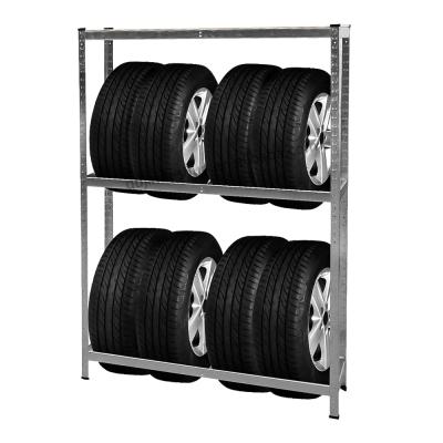 China Corrosion Protection Tire Galvanized Metal Adjustable Boltless 2 Tier 265KG Capacity / Tire Tier Shelving For 8 Tires for sale