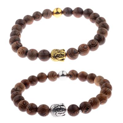 China CLASSIC Buddha Head Gold Plated Fashion Wooden Bracelet With Copper Bead for sale