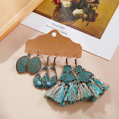 China BOHEMIA Wholesale 3 Pairs / Sets Bohemian Tassel Earings For Women Boho Earrings Female Long Drop Dangle Stud Tassel Earrings Set for sale