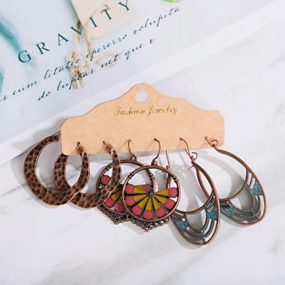 China New Long Drop Bohemian Bohemia Female Ethnic Tassel Earrings Jewelry Circle Geometric Hollow Dangle Earring Set For Women for sale