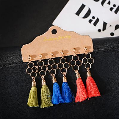 China BOHEMIA wholesale 3 pairs/set European and American style new foreign trade tassel earrings Bohemian jewelry for sale