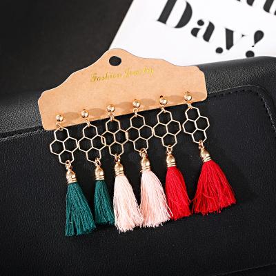 China BOHEMIA 3 Style Fashion Tassel Crystal Long Earrings White Red Silk Fabric Bohemian Drop Dangle Tassel Earrings For Women Jewelry 2021 for sale