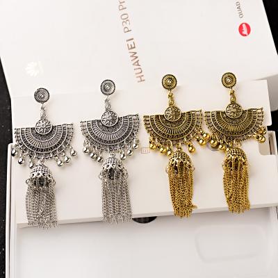 China Vintage Women's Boho Oxidized Gold Plated Indian Unique Ethnic Jhumka Drop Stud Earrings Gold Silver Color Dangle Earrings For Women for sale