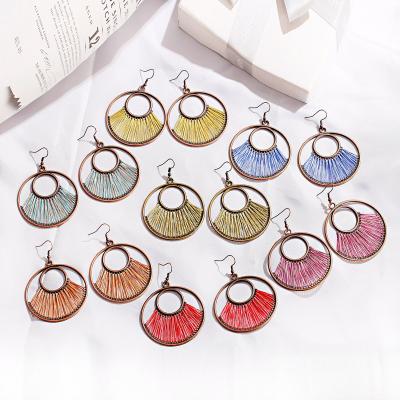 China BOHEMIA Douvei Bohemian Alloy Round 7 Colors Exaggerated Winding Earrings Women Big Circle Charm Eco-Friendly Charm Earrings for sale