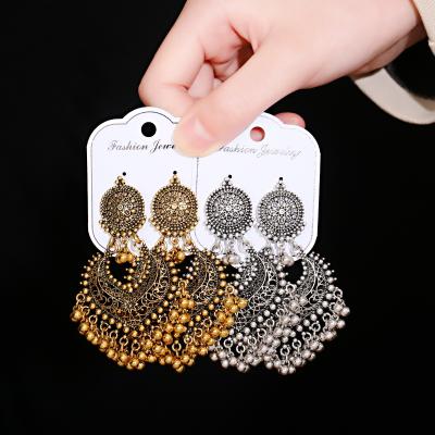 China Wholesale Jhumka Women Heart Shape Indian Jewelry Accessories Bells Earrings For Girls Fashion Vintage Dangling Earring Gift for sale