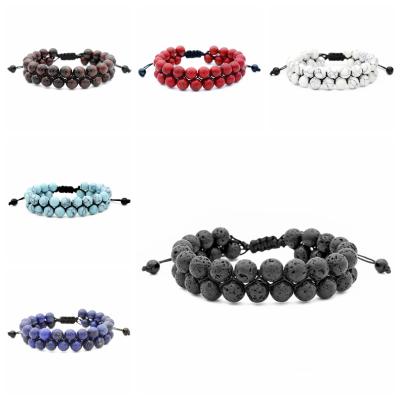 China FASHIONABLE High Quality Natural Double Layer Lava Stone Oil Diffuser Bead Stacked Bracelets Chakra Healing Yoga Weight Loss Bracelet for sale