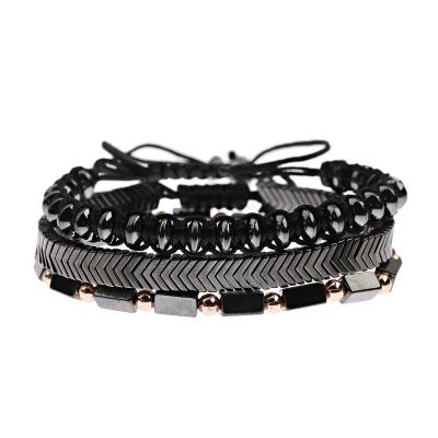 China 3Pcs/Set TRENDY Black Hematite Healing Bracelet Sets Braided Magnetic Beaded Bracelet Women Men Bracelet & Stack Jewelry Set Wholesale for sale