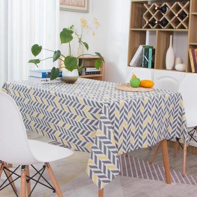 China Waterproof gray and yellow color geometry design tablecloths made of preshrunk easy care polyester tablecloth for sale