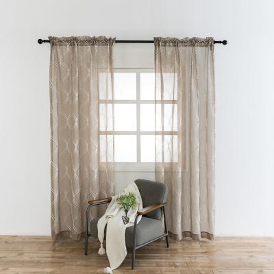 China Semi Sheer Blackout Embroidered Curtain Polyester Window Voile Panels Drape For Living Room Bedroom Cortinas Para Sala Camel Bottom for sale