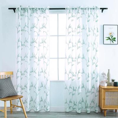 China Semi Ready Made Blackout Sheer Blackout Curtains Curtain Top Semi Sheer Pure White Voile Embroidered Drapes For Living Room for sale