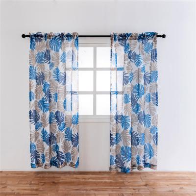 China Modern Multi Color Semi Blackout Print Blue And Taupe Indoor Tropical Jungle Printing Hawaiian Sheer Leaf Curtains For Kids Bedroom for sale