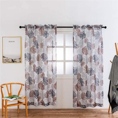 China Modern Semi Blackout Blackout Gray And Taupe Natural Summer Colorful Mix Leaves Plants Printed Sheer Curtain For Living Room for sale