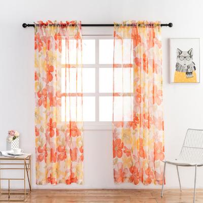 China Semi Faux Sheer Rod Pocket Printed Factory Pattern Canvas Curtains in Wholesale Ready Made Blackout Orange and Yellow Floral Flower for sale