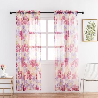 China Semi Blackout Cheap Red And Purple Floral Flower Window Curtain Treatments Prints Sheer Panels Under $10 For Bedroom Living Room Nursery Room for sale