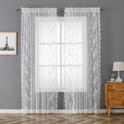 China Semi sheer blackout polyester wholesale floral jacquard lace knitted window curtains for living room for sale