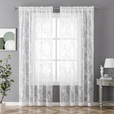 China Semi Sheer Blackout Tulle Elegant Home Ceiling Drapes Sheer Rod Pocket Lace Curtain Super Soft Snow White For Living Room for sale