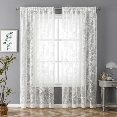 China Semi Blackout Hot Sale Cheap Embroidery Lace Semi Sunshade Polyester Sheer Textile Curtains Wholesale Sheer Sheets For Living Room for sale