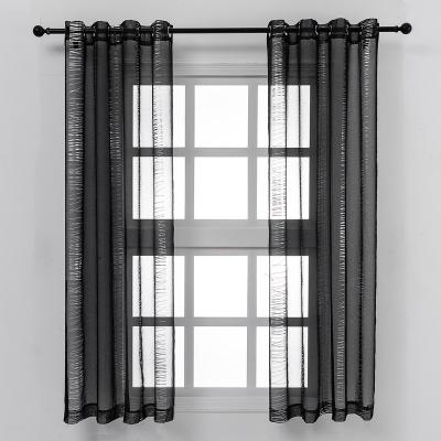 China Semi Pure Black Blackout Printing Window Curtains Semi Sheer Silver Striped Metallic Eyelet Grommets Aluminum Top Panels For Privacy Protect for sale