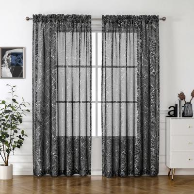 China Semi Blackout Black Background Silver Sheer Aluminum Printing Rod Pocket Windows Curtains For Living Room 2 Panels for sale