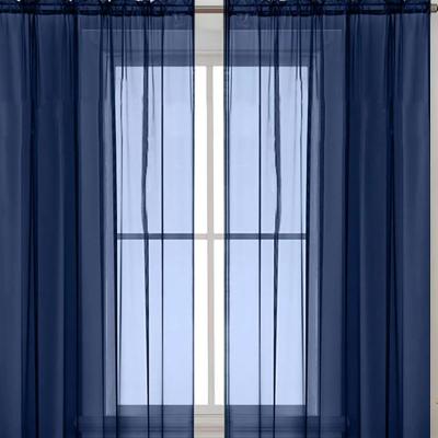 China Semi Sheer Voile Rod Pocket Top Window Curtains Curtains in Blackout Navy Blue Color for Bedroom and Living Room for sale