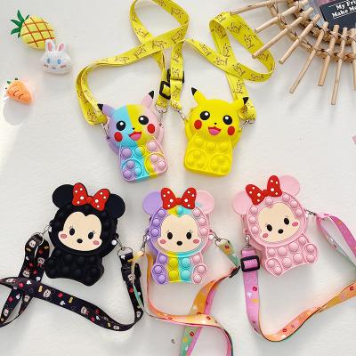 China Waterproof person poop it black purse coin bags minnie popping its bubble shoulder purse silicone disney minnie mouse pikachu pop it pinch for sale