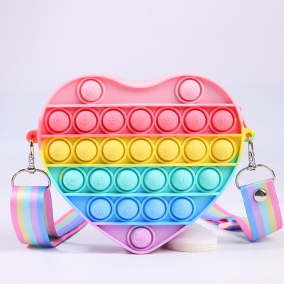 China Waterproof Girls Valentine's Heart Pop It Mini Purse Handbag Strap Silicone Buster Bubble Heart Pop It Pinch For Valentine's Day for sale