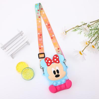 China Waterproof Kids Toddler Rainbow Pop It Minnie Coin Purse Backpack Shoulder Bag Silicone Buster Bubble Mickey Mouse Minnie Mouse Noise that they pinch for sale