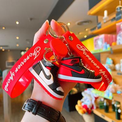 China Fashion Famous Brand Waterproof PVC 3d Sports Football Mini Plastic Basketball Sneakers Shoes Key Chain Llavero Lanyard Shoe Key Chain for sale