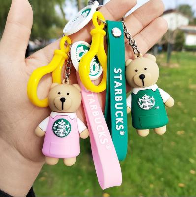 China 3d cartoon waterproof promotional cute starbuck support key chain keychain lanyard llavero self-defense starbuck to support key chain with plastic hook for sale