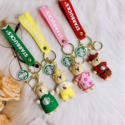 China Small kawaii cartoon souvenir bear starbucks waterproof plastic designer lanyard lanyard llavero safety silicone starbuck chain key chain for sale