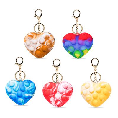 China Waterproof Silicon Push Pop It Heart Shape Key Chain Toy Juggle Heart Keychain Sensory Silicone Valentine's Day Bubble Heart Key Chain for sale